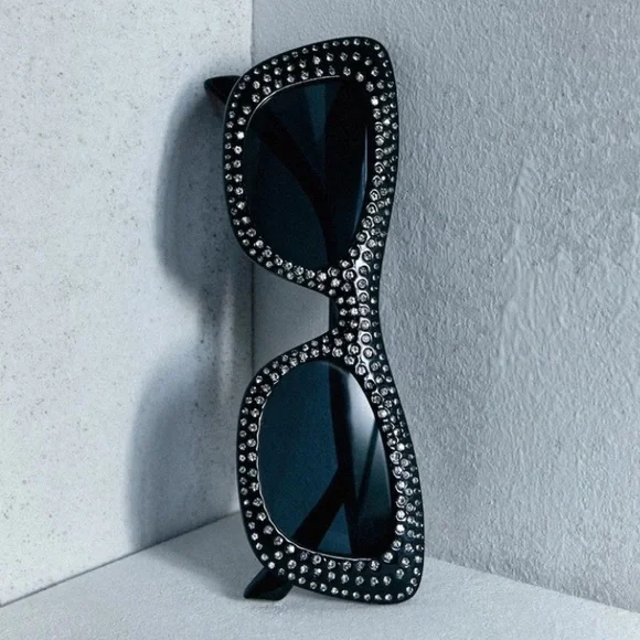 NWT Mango Mng Rhinestone Sunglasses Recycled Materials Black Retro Glam Sexy - Picture 6 of 14